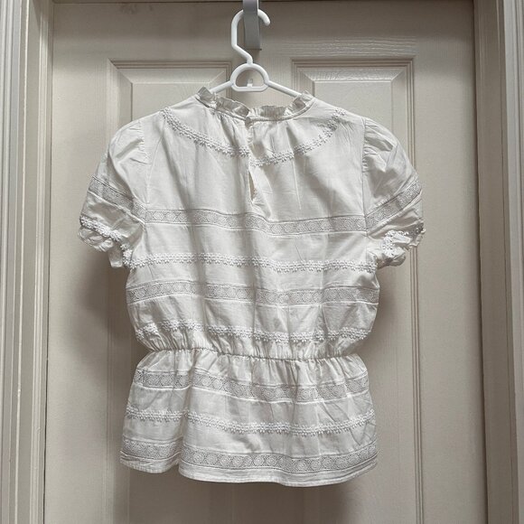 NWT!  J. Crew blouse with peplum waist, white lace on cream, Small - Picture 3 of 3